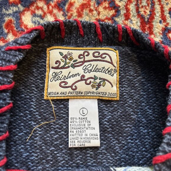 VTG Heirloom Collectibles Women Red White Blue Applique Embroidered Cardigan L - Picture 5 of 6